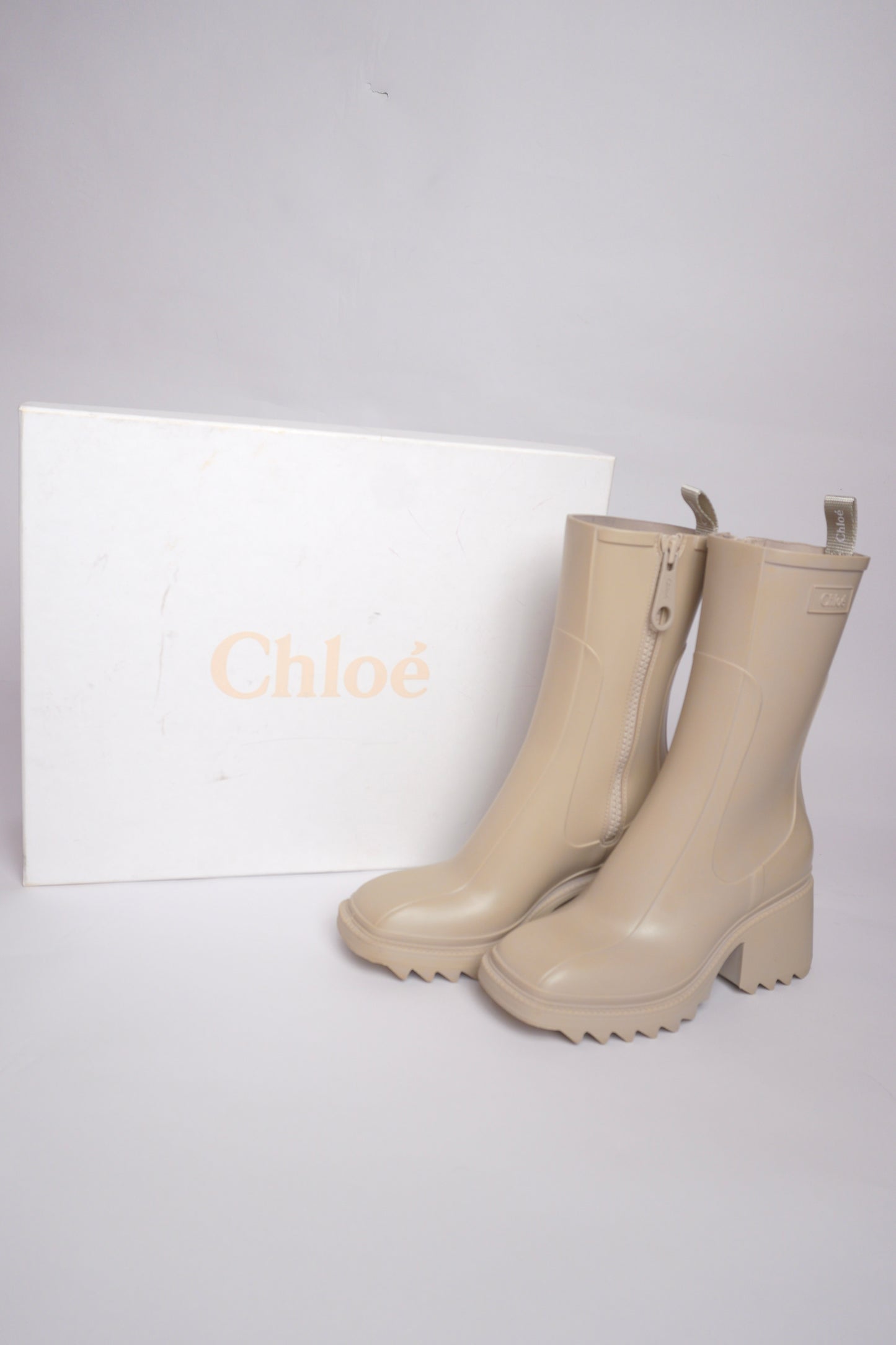 Chloé Betty Rain Boots – beige gummistövlar med chunky sula