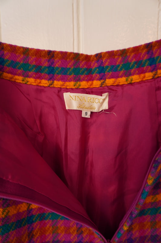 Färgglad rutig vintagekjol – Nina Ricci