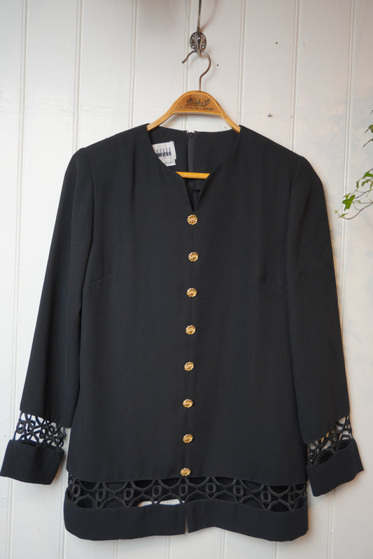 Svart vintageblus med guldfärgade knappar – Leslie Fay