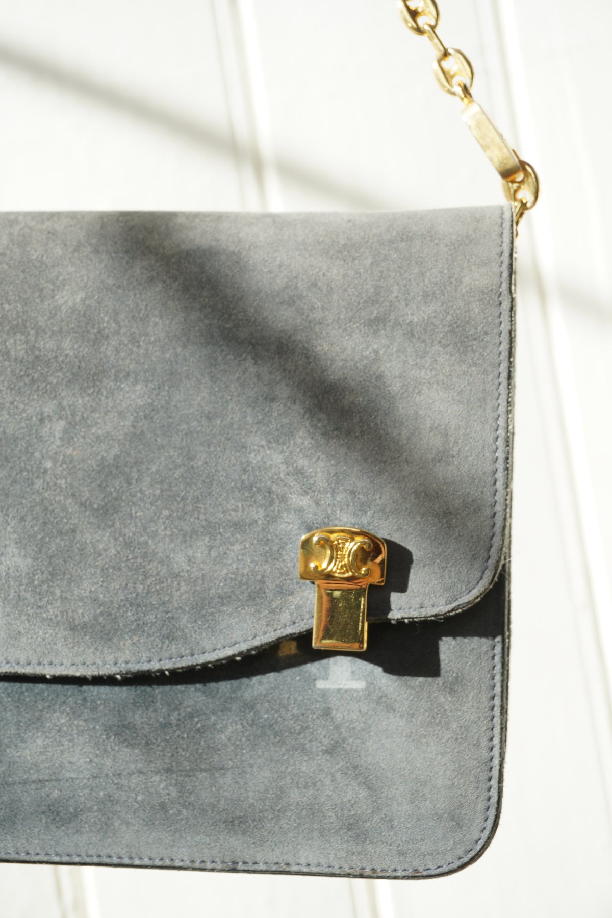Céline vintage axelväska i grå mocka
