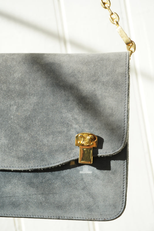Céline vintage axelväska i grå mocka