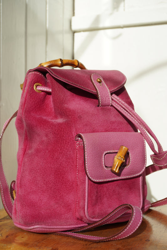 Gucci Bamboo Mini ryggsäck i rosa mocka