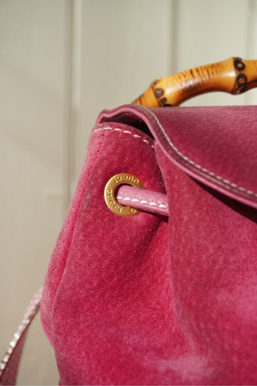 Gucci Bamboo Mini ryggsäck i rosa mocka