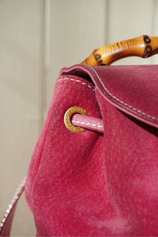 Gucci Bamboo Mini ryggsäck i rosa mocka