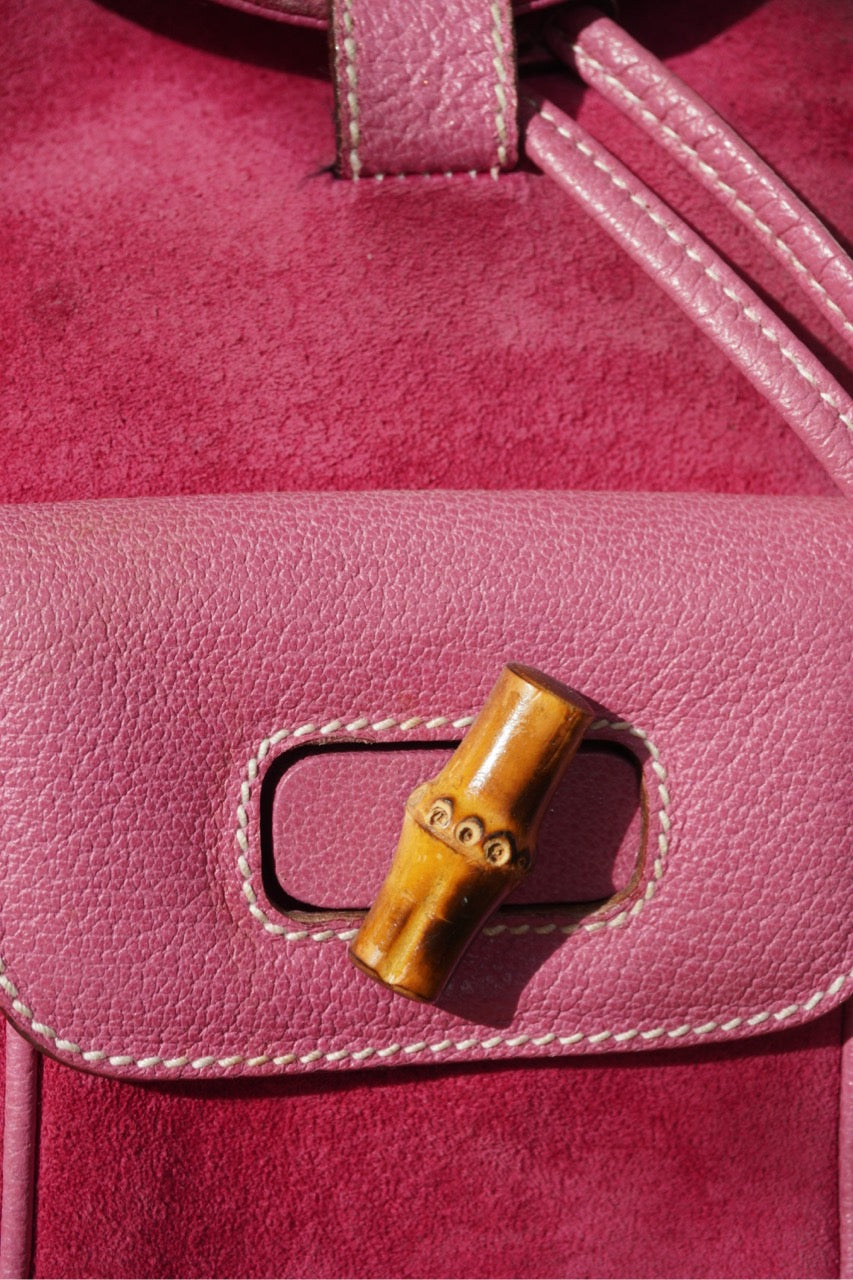 Gucci Bamboo Mini ryggsäck i rosa mocka