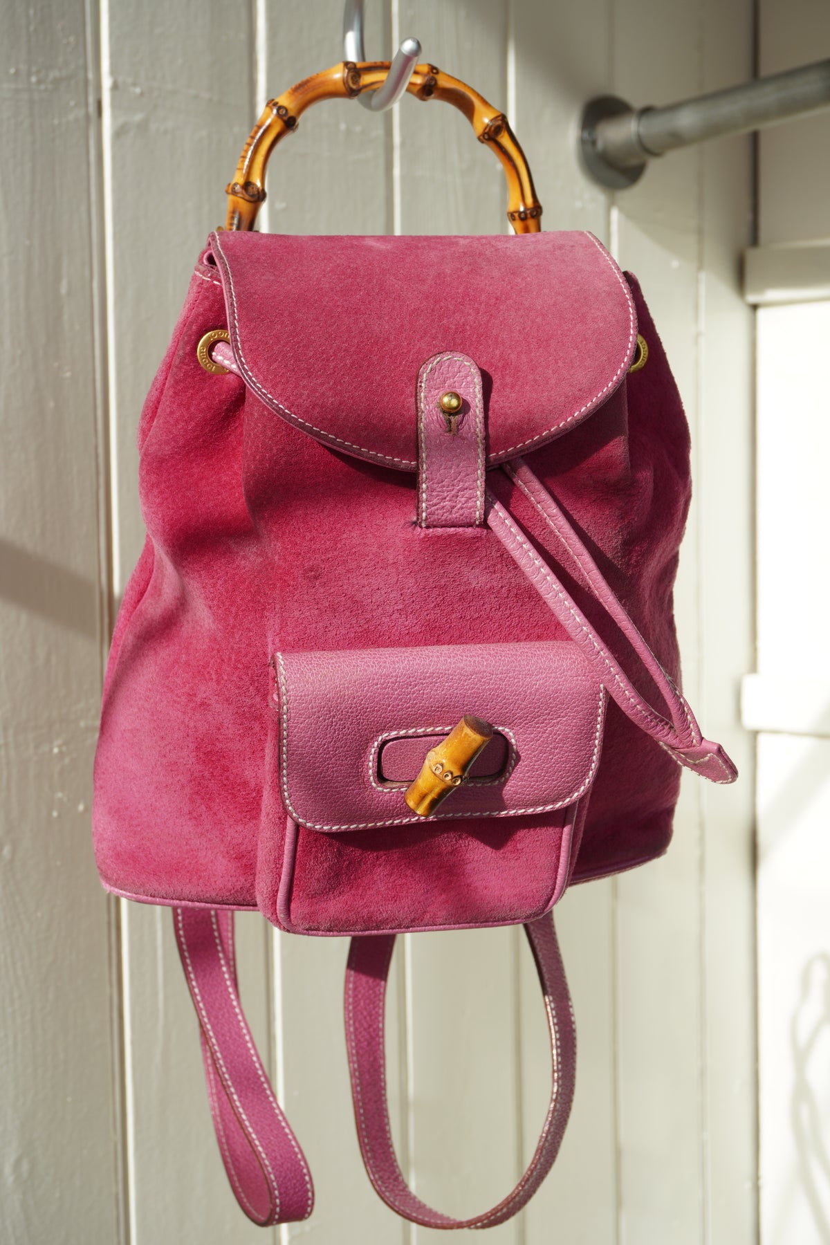 Gucci Bamboo Mini ryggsäck i rosa mocka