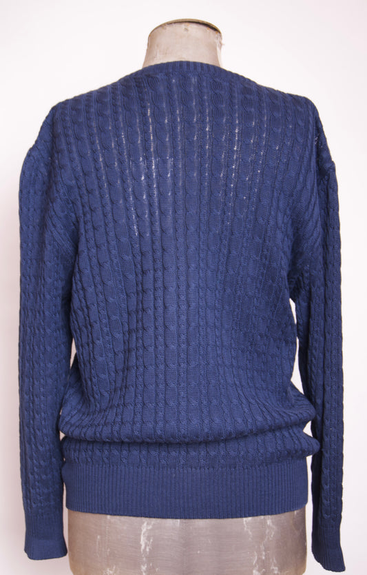 Céline marinblå kabelstickad cardigan
