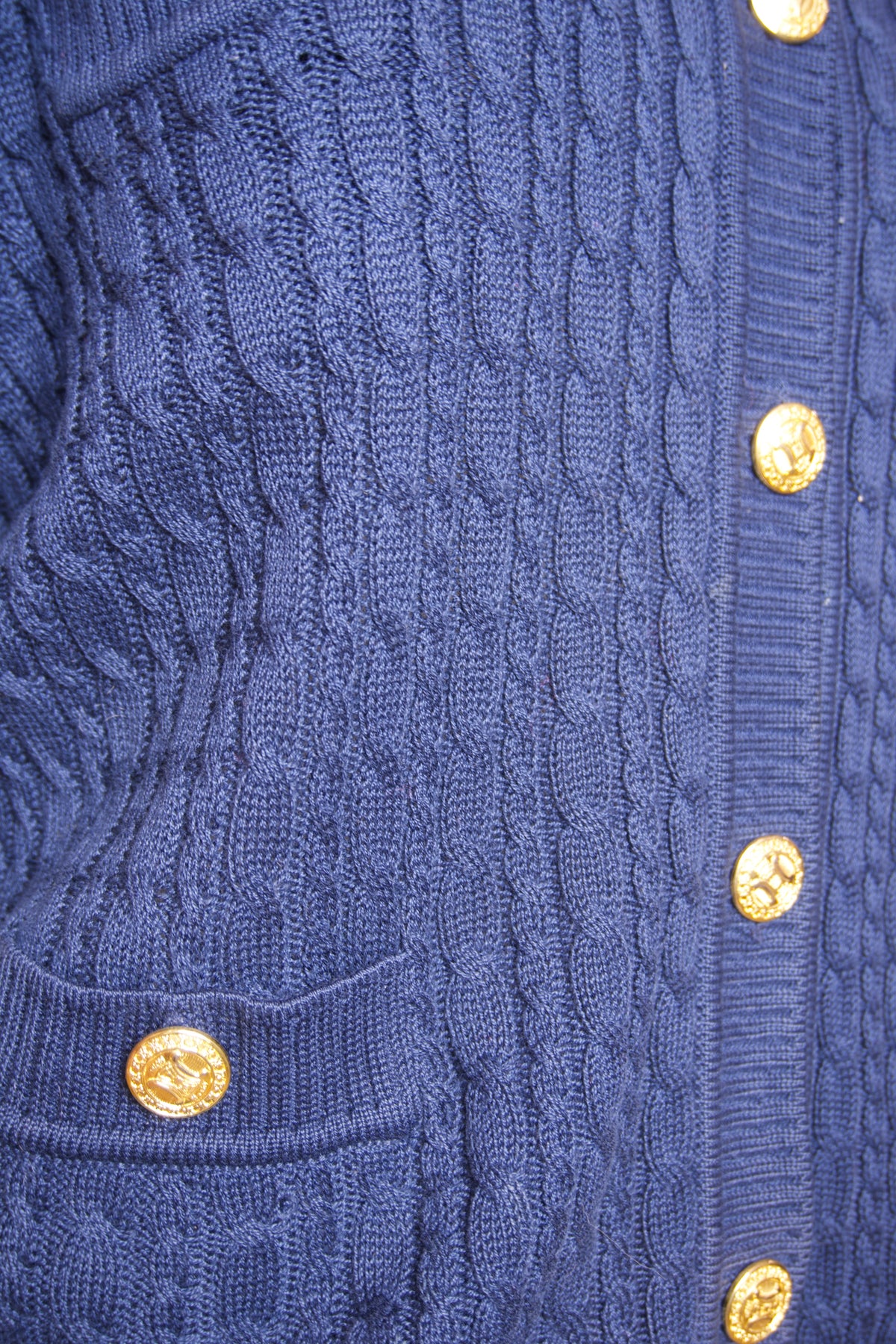 Céline marinblå kabelstickad cardigan