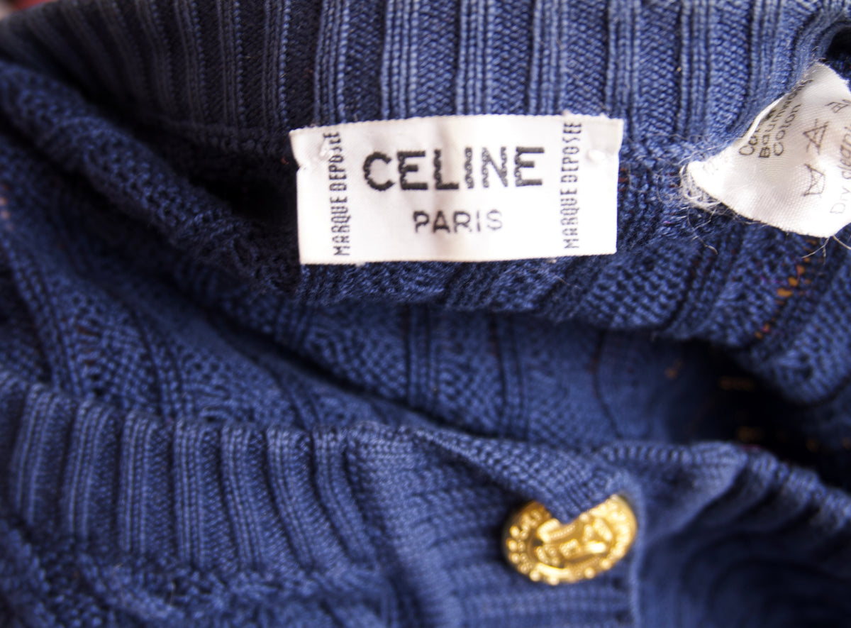Céline marinblå kabelstickad cardigan