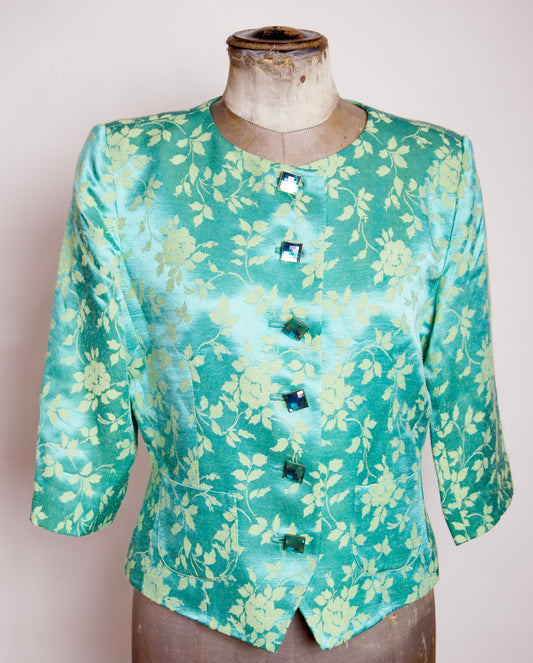 YSL Variation kavaj – turkos jacquard & elegant silhuett