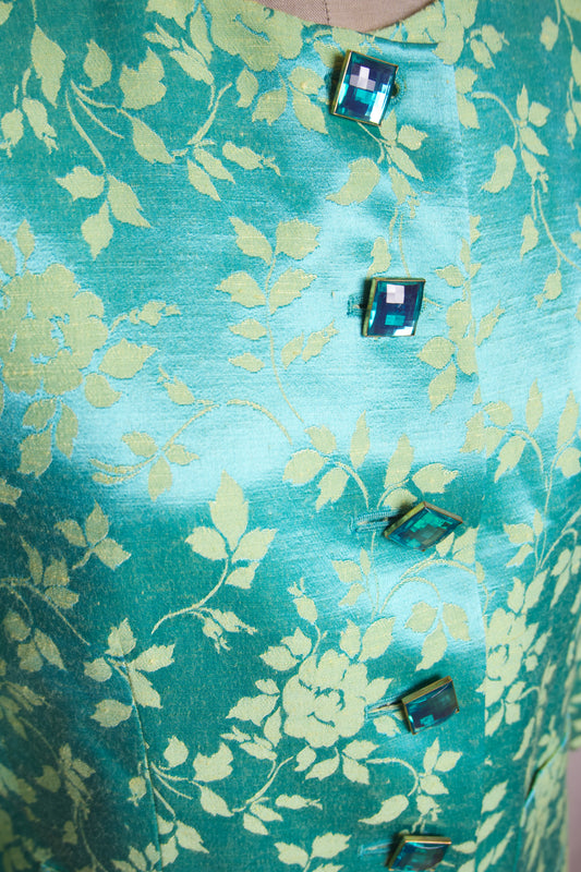 YSL Variation kavaj – turkos jacquard & elegant silhuett