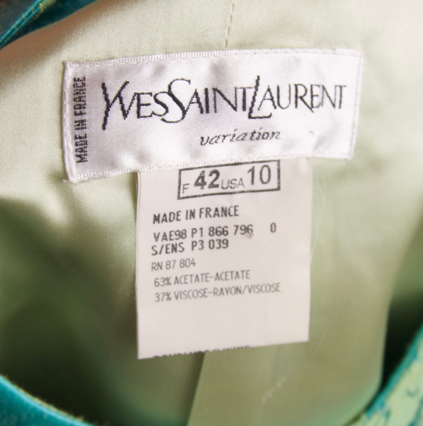 YSL Variation kavaj – turkos jacquard & elegant silhuett