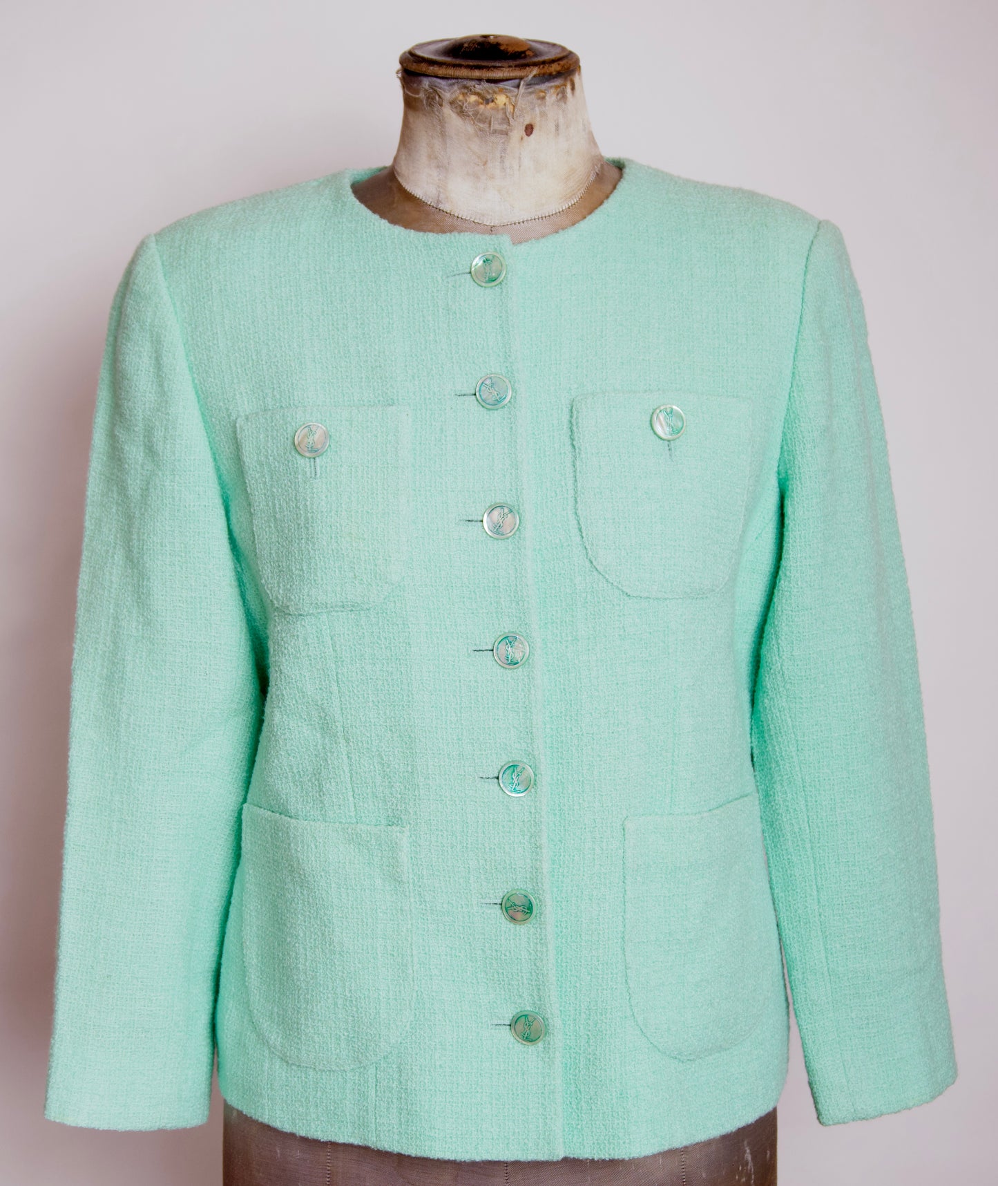 YSL Variation kavaj – mintgrön bouclé i ull & klassisk elegans