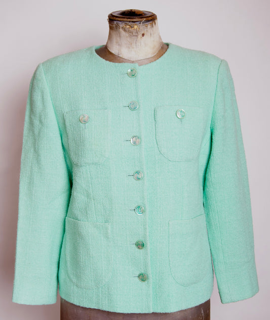 YSL Variation kavaj – mintgrön bouclé i ull & klassisk elegans