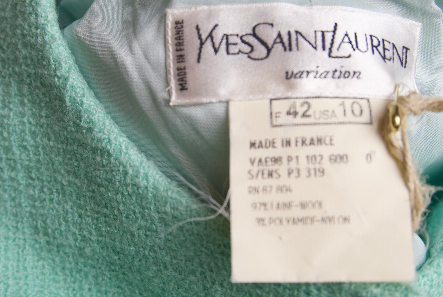 YSL Variation kavaj – mintgrön bouclé i ull & klassisk elegans