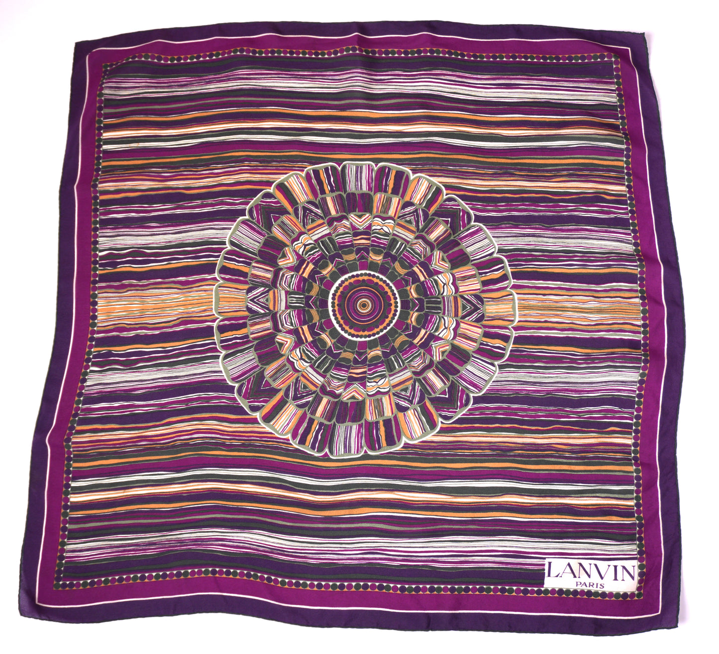 Lanvin Paris sidenscarf – randig scarf i lila, vinrött och svart