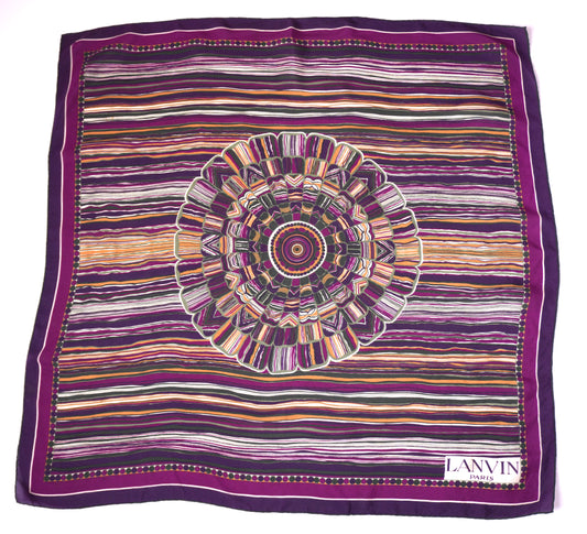 Lanvin Paris sidenscarf – randig scarf i lila, vinrött och svart