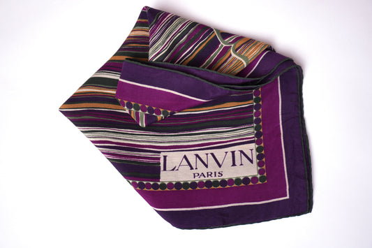 Lanvin Paris sidenscarf – randig scarf i lila, vinrött och svart