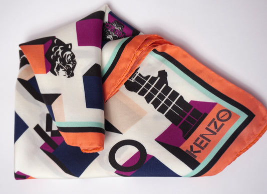 Vintage Kenzo sidenscarf med ikoniskt logomönster