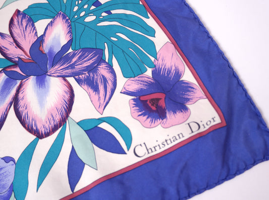 Vintage Christian Dior sidenscarf – tropiskt blommönster