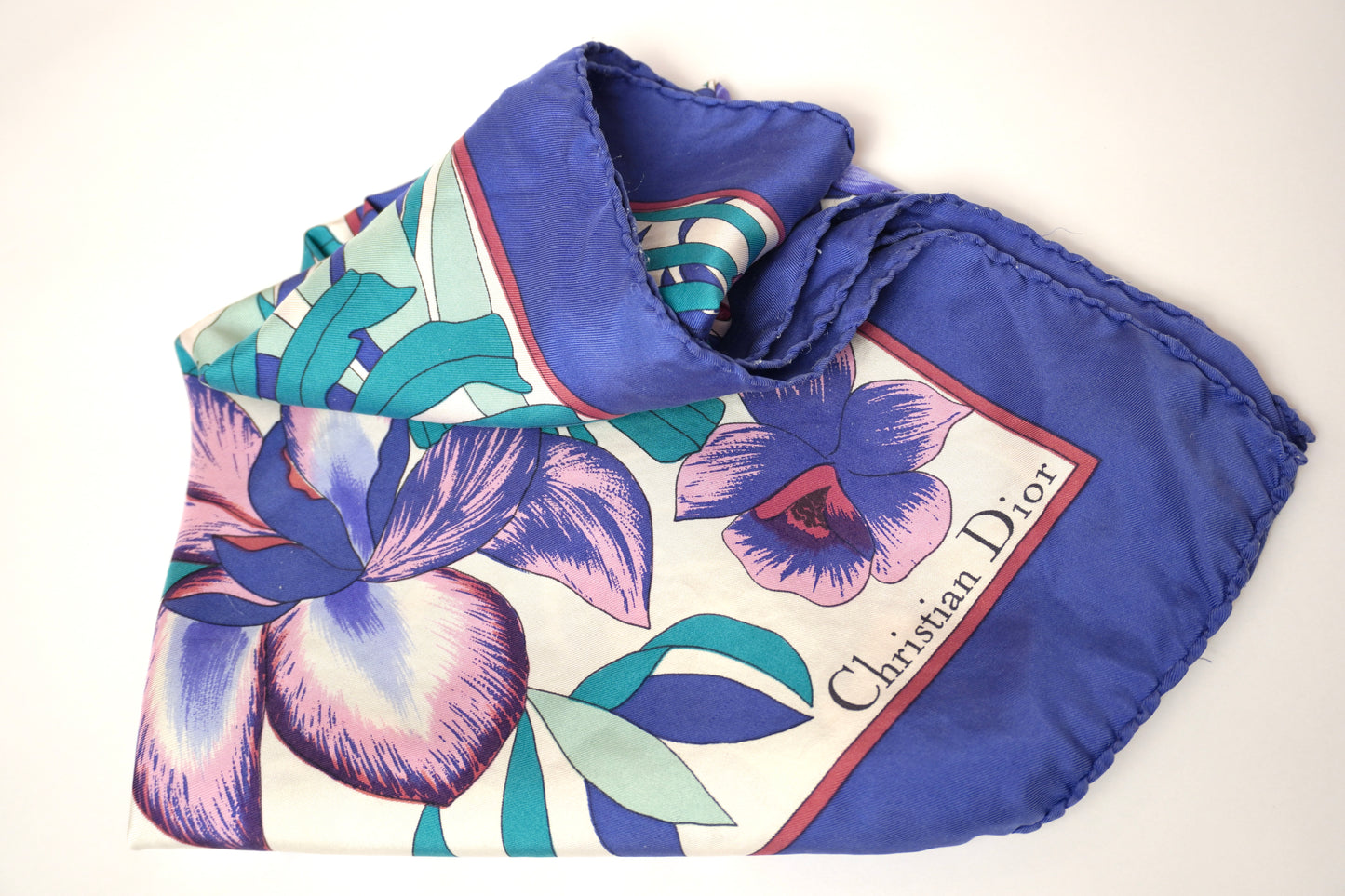 Vintage Christian Dior sidenscarf – tropiskt blommönster