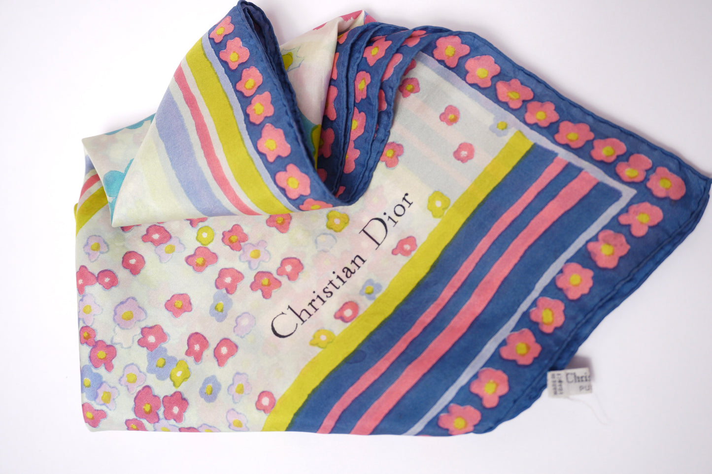 Vintage Christian Dior sidenscarf – blommönstrad