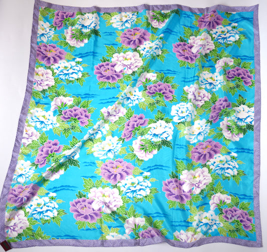 Kenzo sidenscarf – floral scarf i turkos, lila och grönt