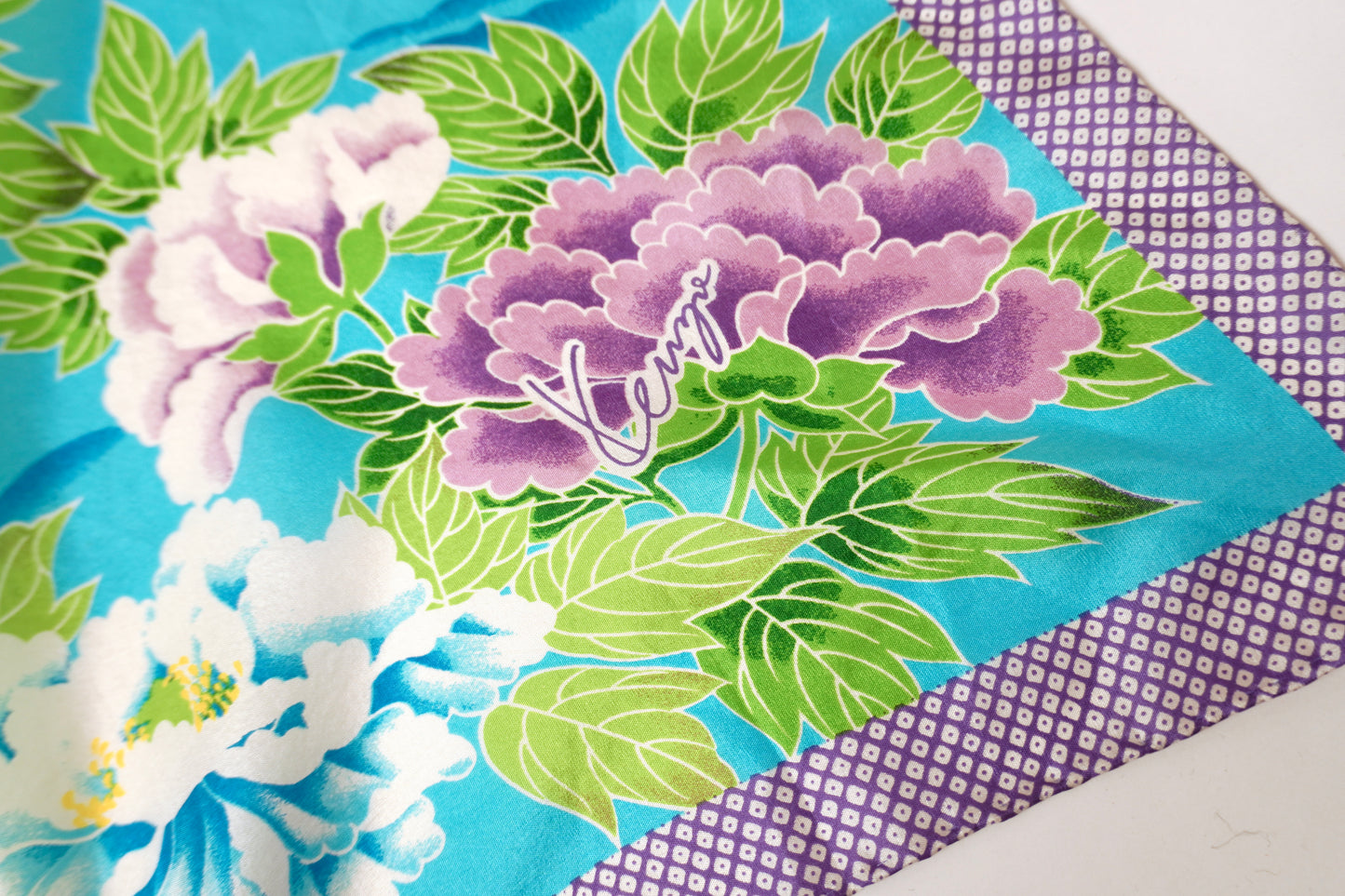 Kenzo sidenscarf – floral scarf i turkos, lila och grönt