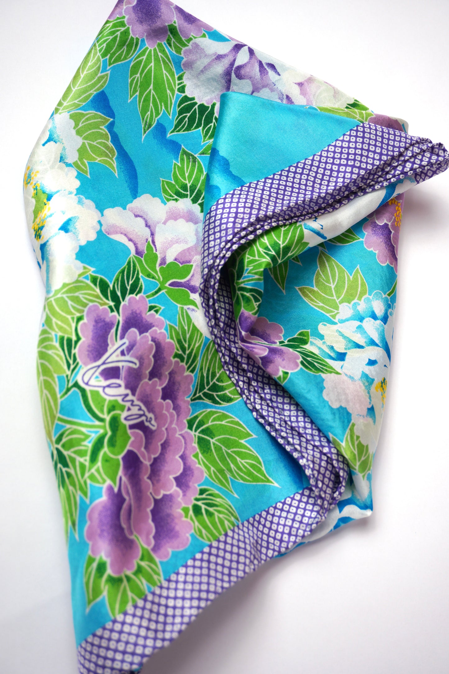 Kenzo sidenscarf – floral scarf i turkos, lila och grönt