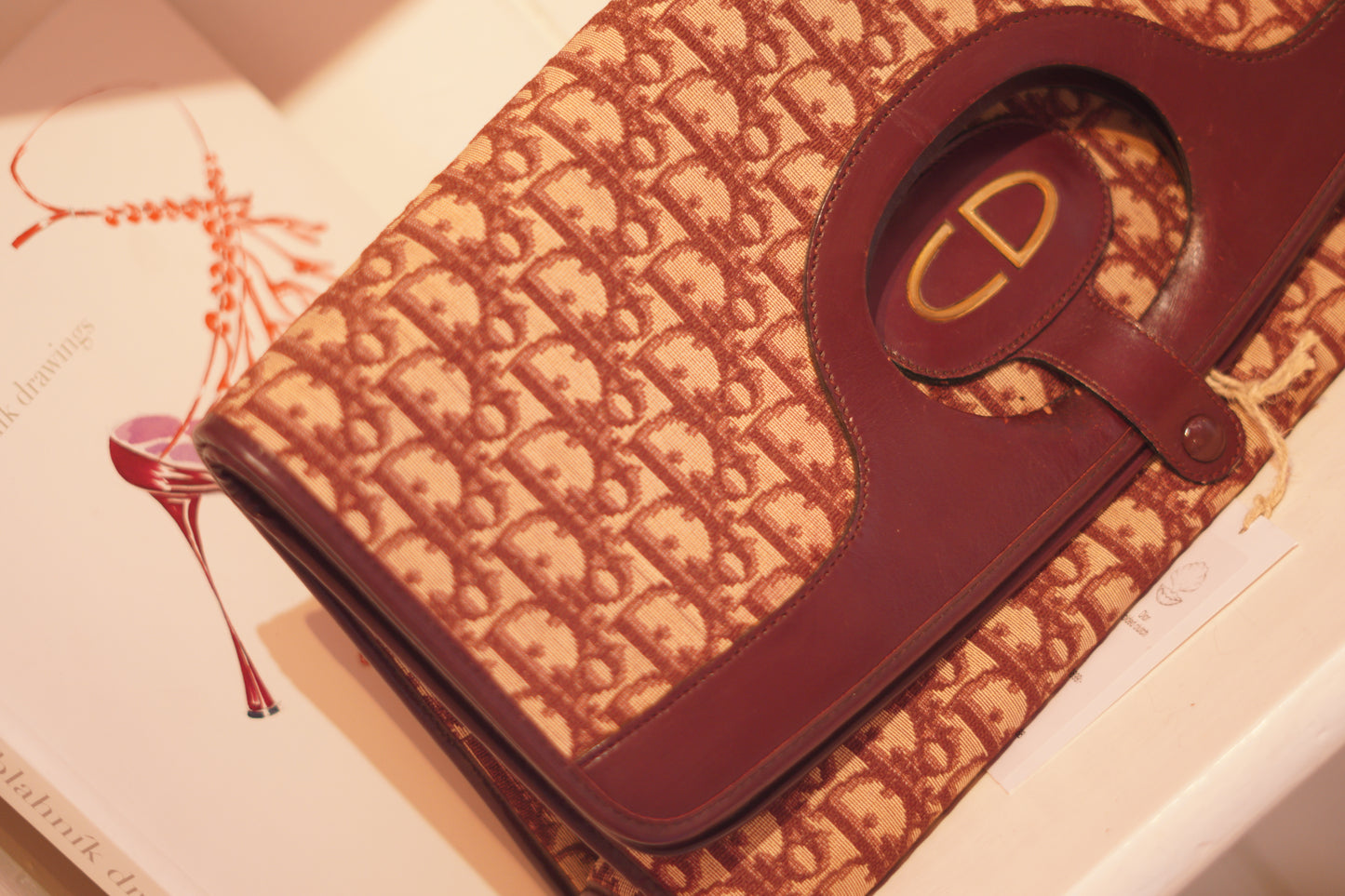 Christian Dior Vintage Folding Clutch Vinröd Dior Oblique Monogram