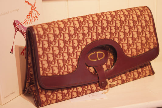 Christian Dior Vintage Folding Clutch Vinröd Dior Oblique Monogram