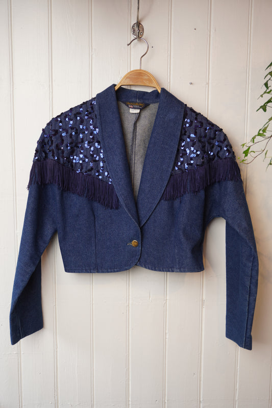 Kort jeansjacka med paljetter och fransar – Panhandle Slim